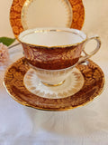Rare vintage Royal Stafford Tea-set trio Ruby Red & Gold c.1940's
