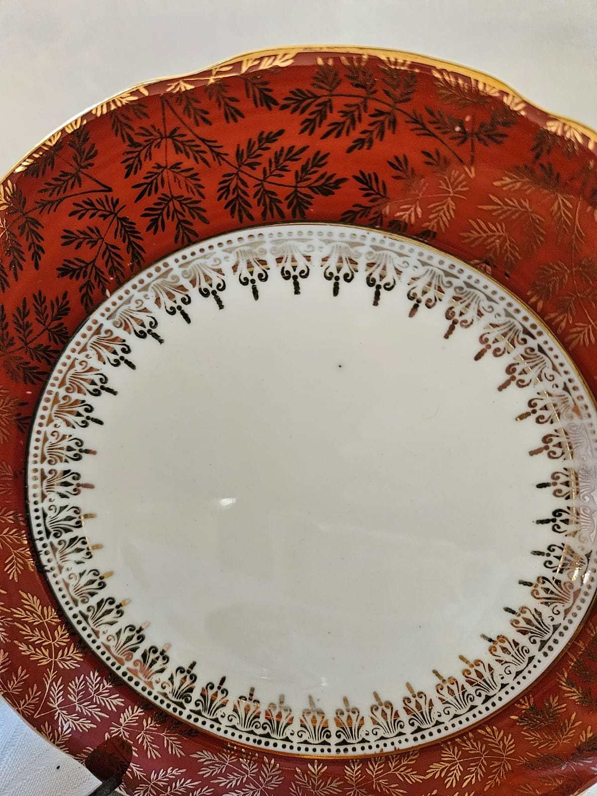 Rare vintage Royal Stafford Tea-set trio Ruby Red & Gold c.1940's