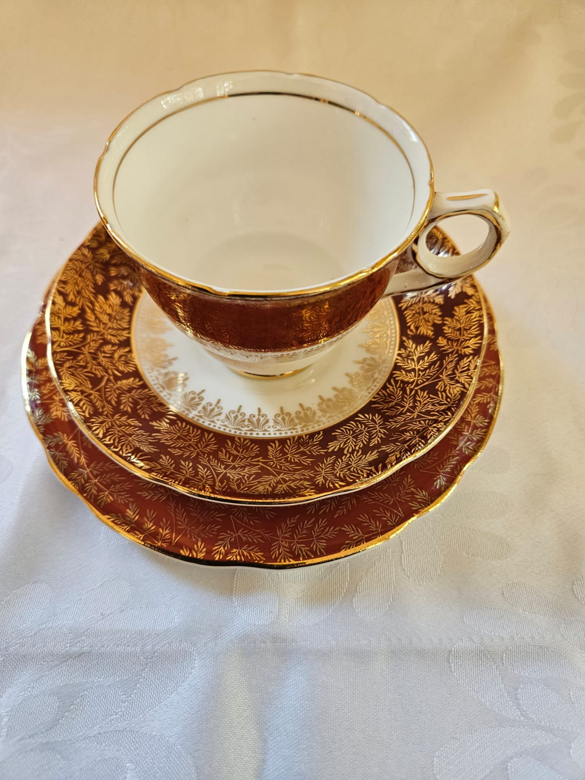Rare vintage Royal Stafford Tea-set trio Ruby Red & Gold c.1940's