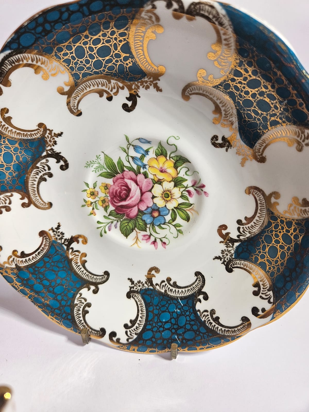 Royal Standard Teal & Gold Trio Fine Bone China with cabbage Roses