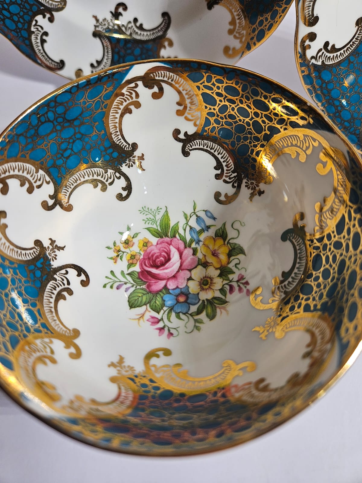 Royal Standard Teal & Gold Trio Fine Bone China with cabbage Roses