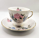Vintage Royal Vale Bone China Hydrangea Teacup duo 1960s