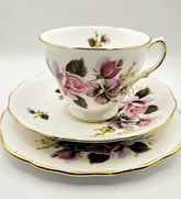 Trio de porcelaine fine Royal Vale d'Angleterre - Roses et pensées