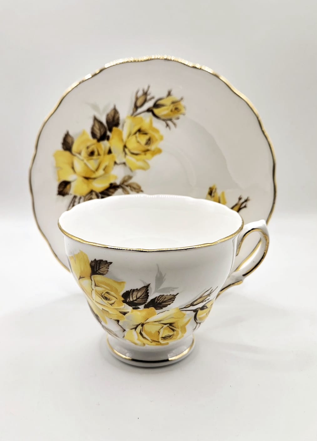 Royal Vale Bone China Yellow Roses Tea Cup & Saucer 1950s