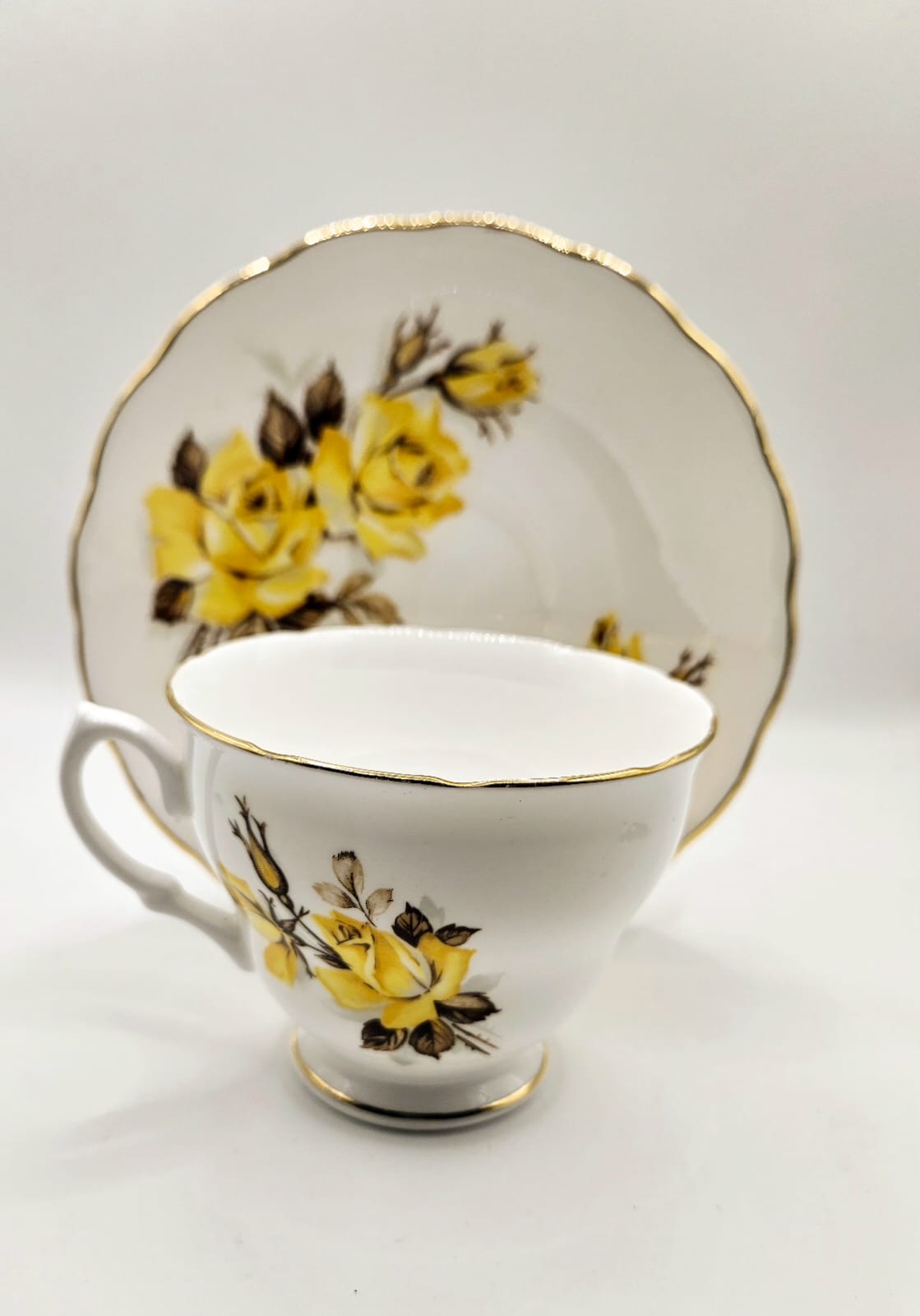 Royal Vale Bone China Yellow Roses Tea Cup & Saucer 1950s