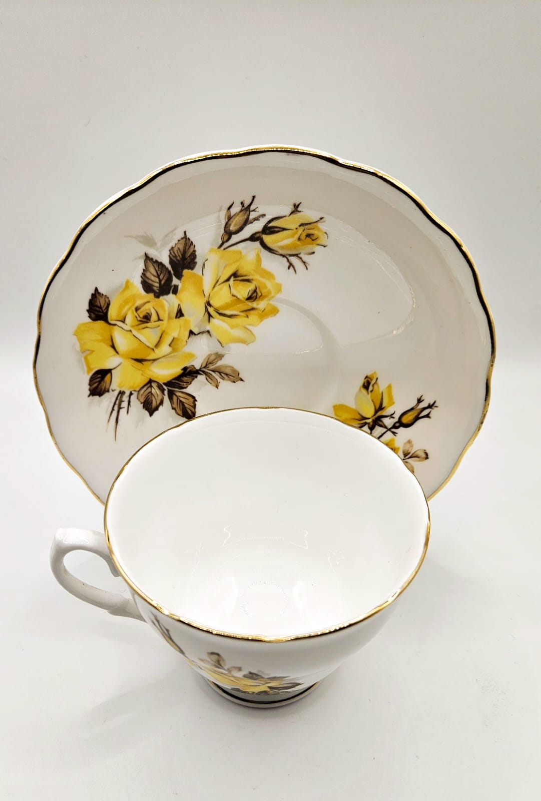 Royal Vale Bone China Yellow Roses Tea Cup & Saucer 1950s