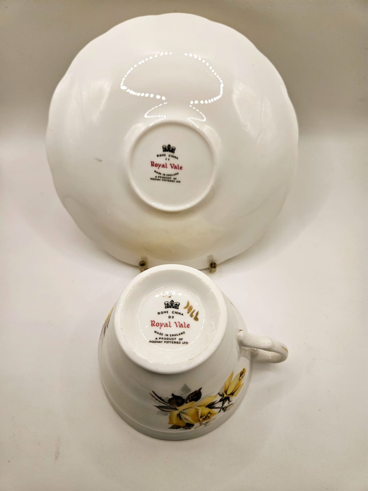 Royal Vale Bone China Yellow Roses Tea Cup & Saucer 1950s