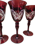 6 Bohemian Cut To Clear Ruby Red Glass Goblets
