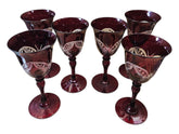 6 Bohemian Cut To Clear Ruby Red Glass Goblets
