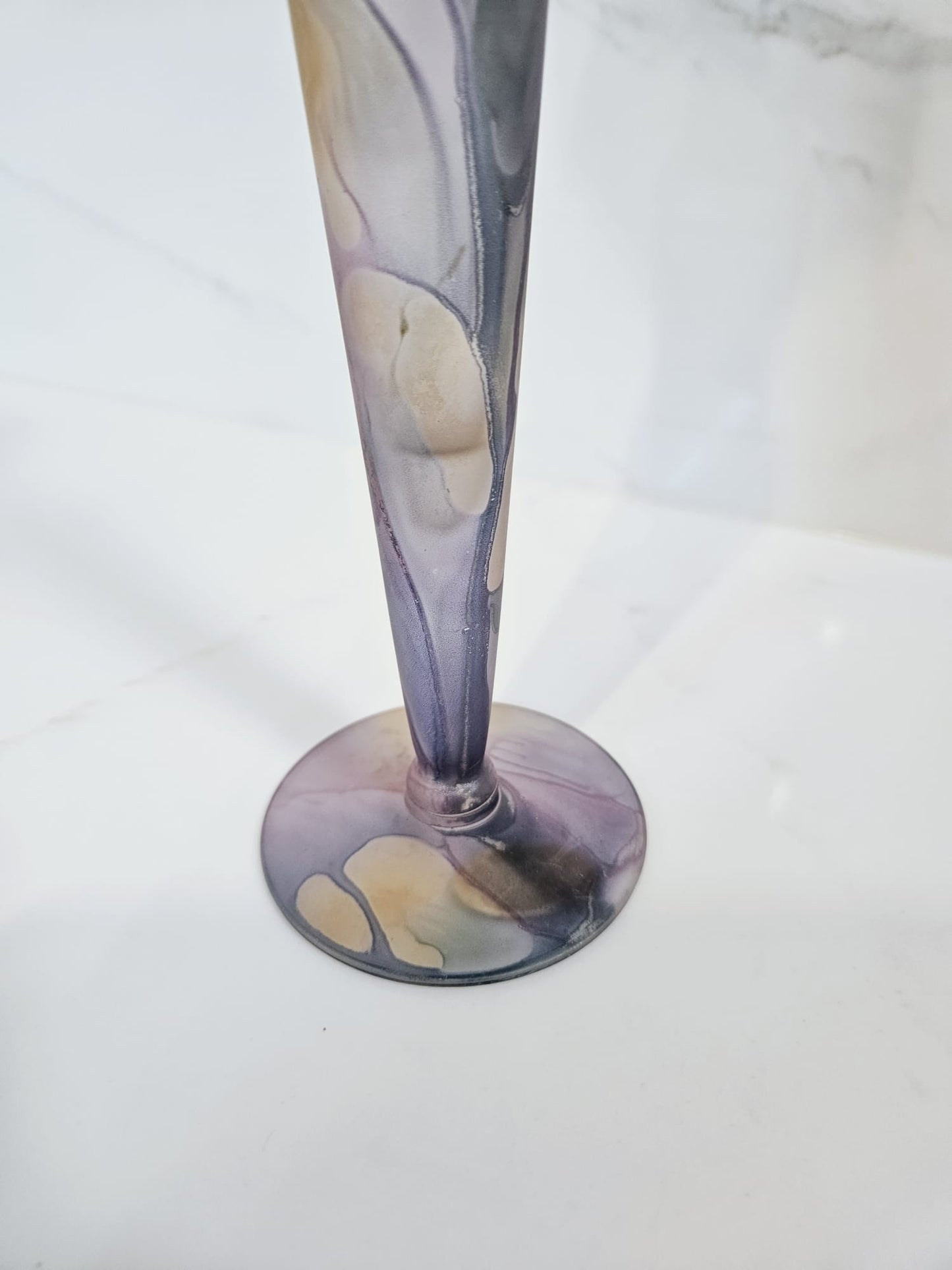 Vintage 80s Rueven Glass Vase Art Nouveau Satin Decor painted