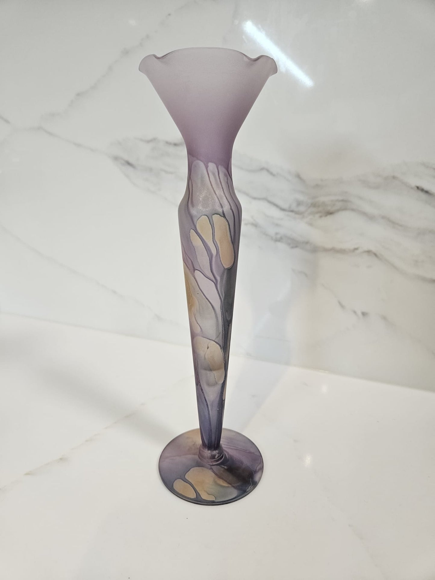 Vintage 80s Rueven Glass Vase Art Nouveau Satin Decor painted
