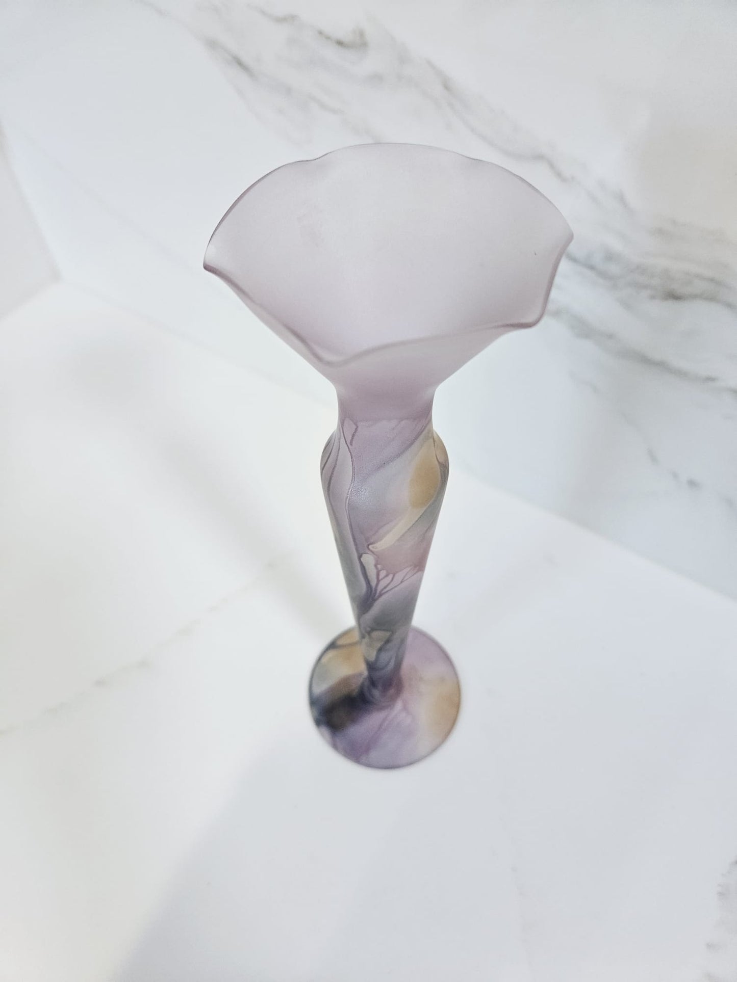 Vintage 80s Rueven Glass Vase Art Nouveau Satin Decor painted