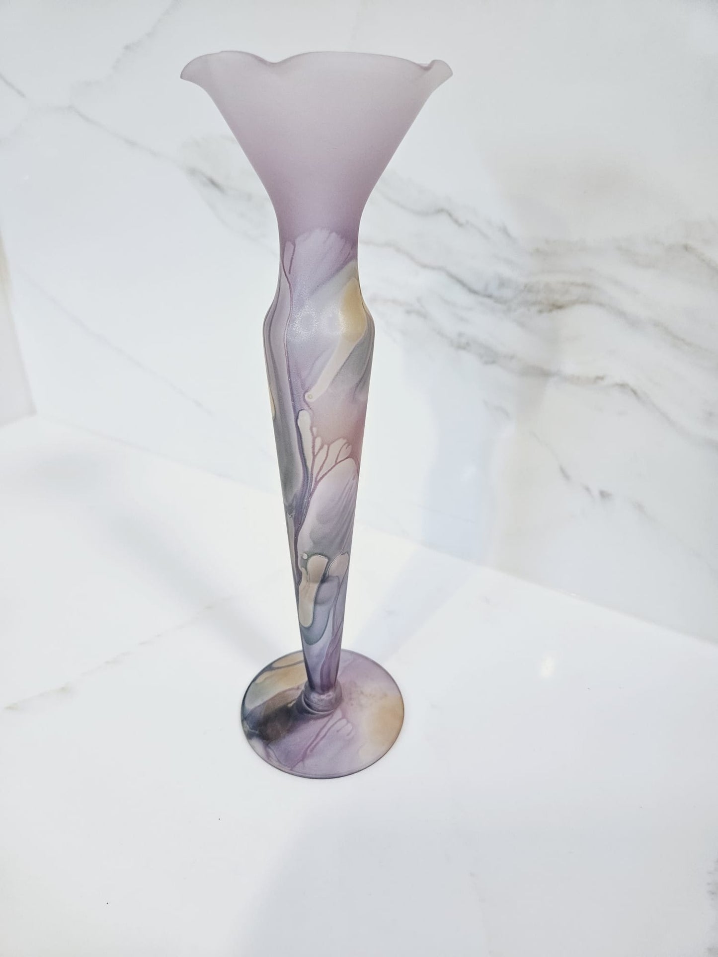 Vintage 80s Rueven Glass Vase Art Nouveau Satin Decor painted