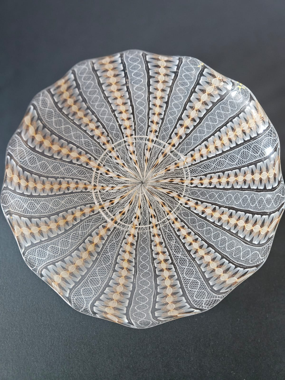 Salviati Murano Zanfirico & Copper Aventurine Glass Bowl and Underplate