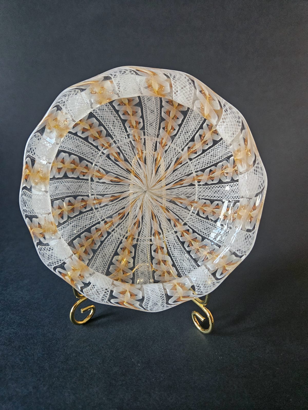 Salviati Murano Zanfirico & Copper Aventurine Glass Bowl and Underplate