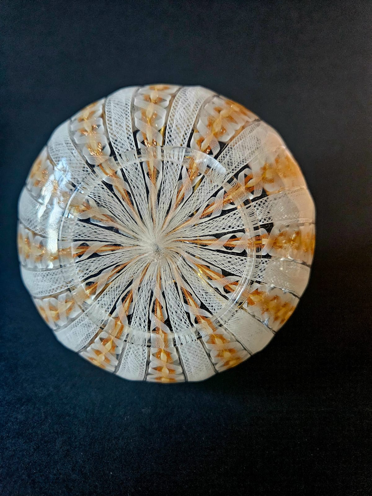 Salviati Murano Zanfirico & Copper Aventurine Glass Bowl and Underplate