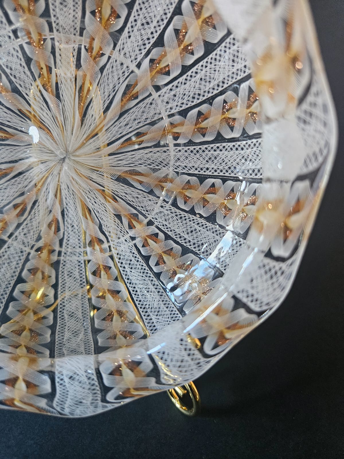 Salviati Murano Zanfirico & Copper Aventurine Glass Bowl and Underplate