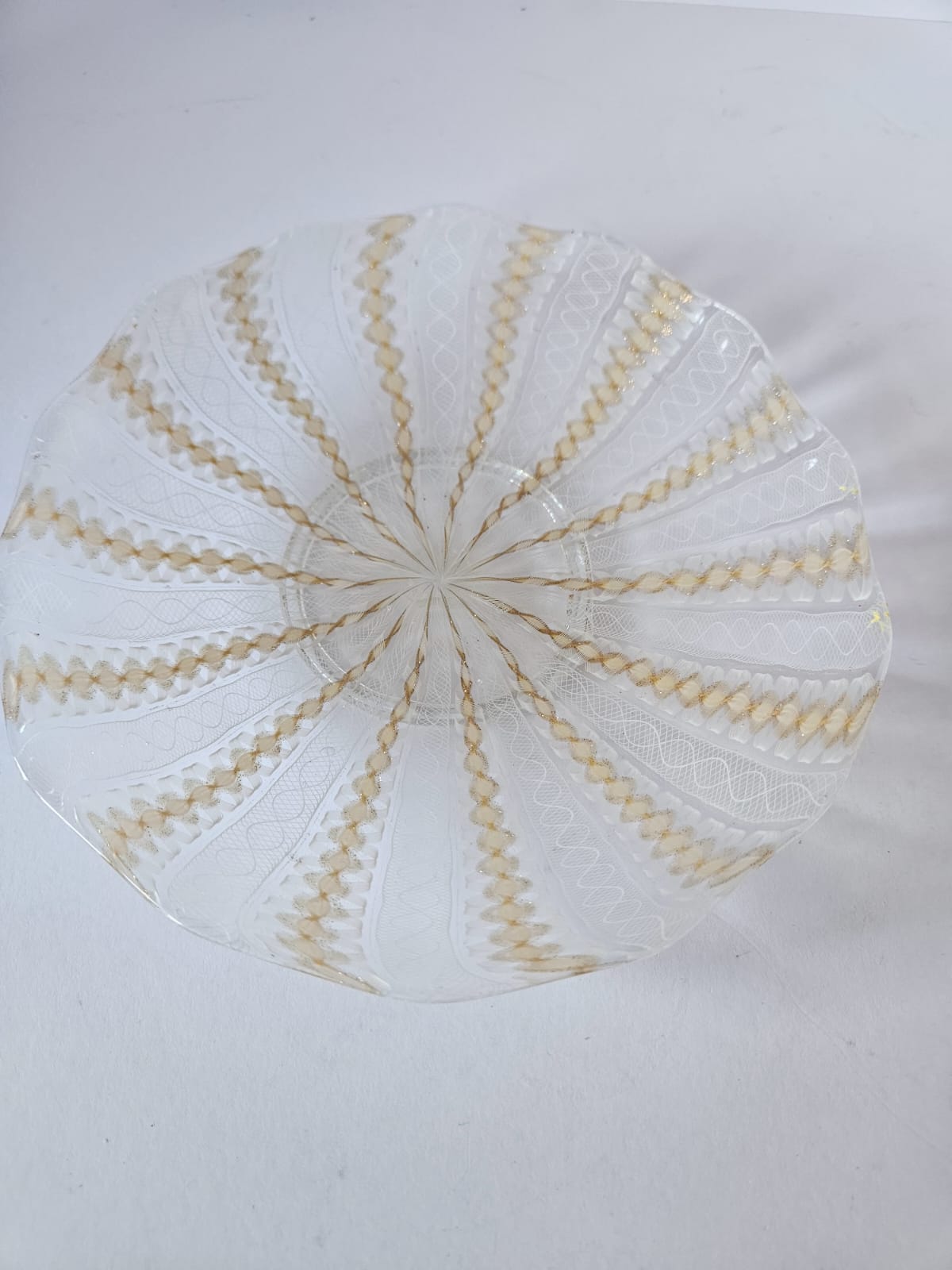 Salviati Murano Zanfirico & Copper Aventurine Glass Bowl and Underplate