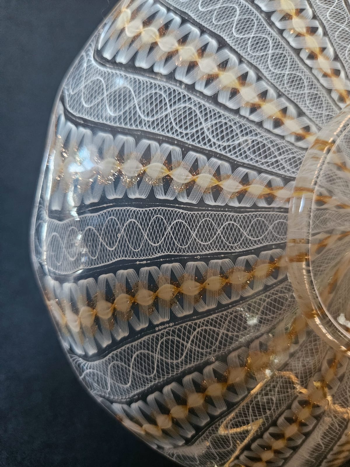 Salviati Murano Zanfirico & Copper Aventurine Glass Bowl and Underplate