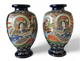 Antique Satsuma Moriage Large twin Baluster Vases of Rakan & Kannon circa 1920