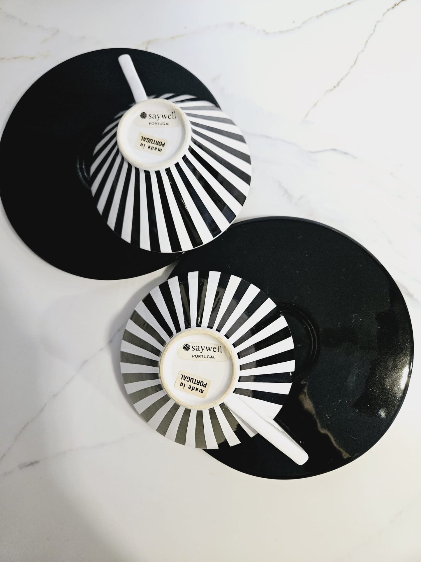 2 Saywell Coffee Cups and saucers Black & White Stripes - Rare find