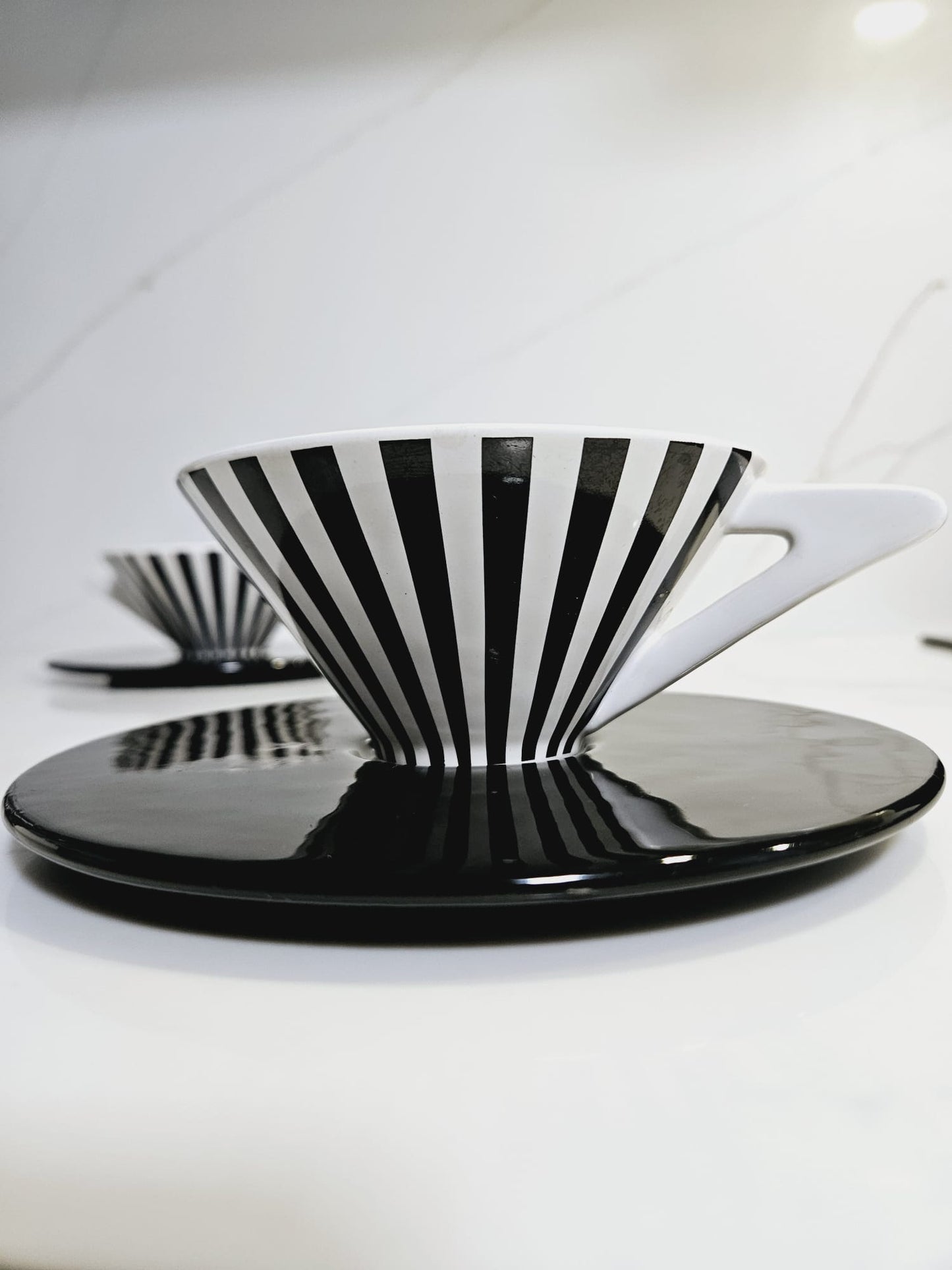 2 Saywell Coffee Cups and saucers Black & White Stripes - Rare find