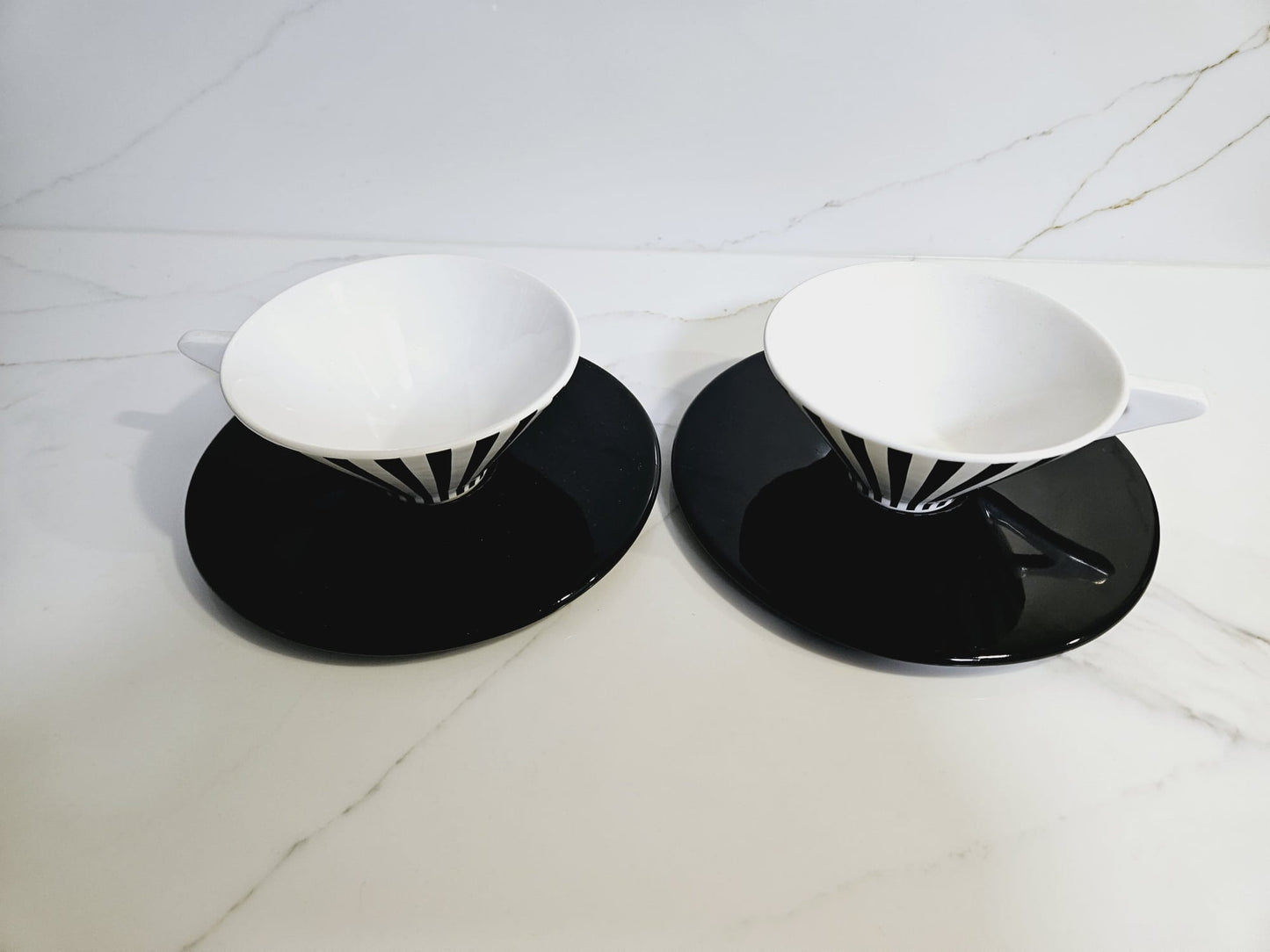 2 Saywell Coffee Cups and saucers Black & White Stripes - Rare find