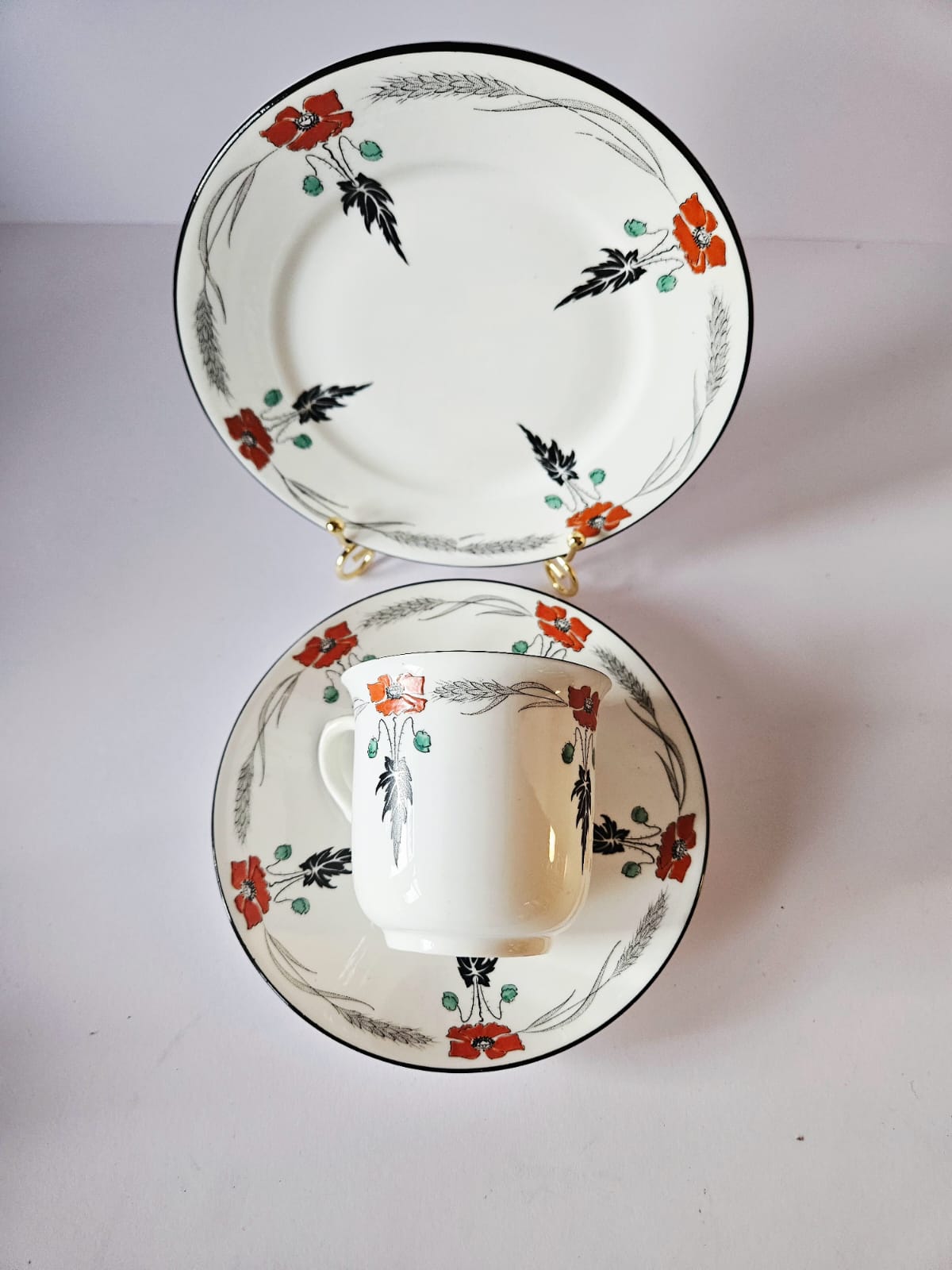 Shelley Tea set for 5 Pattern 11326 "Poppy" Coral Poppy w/Black c.1924