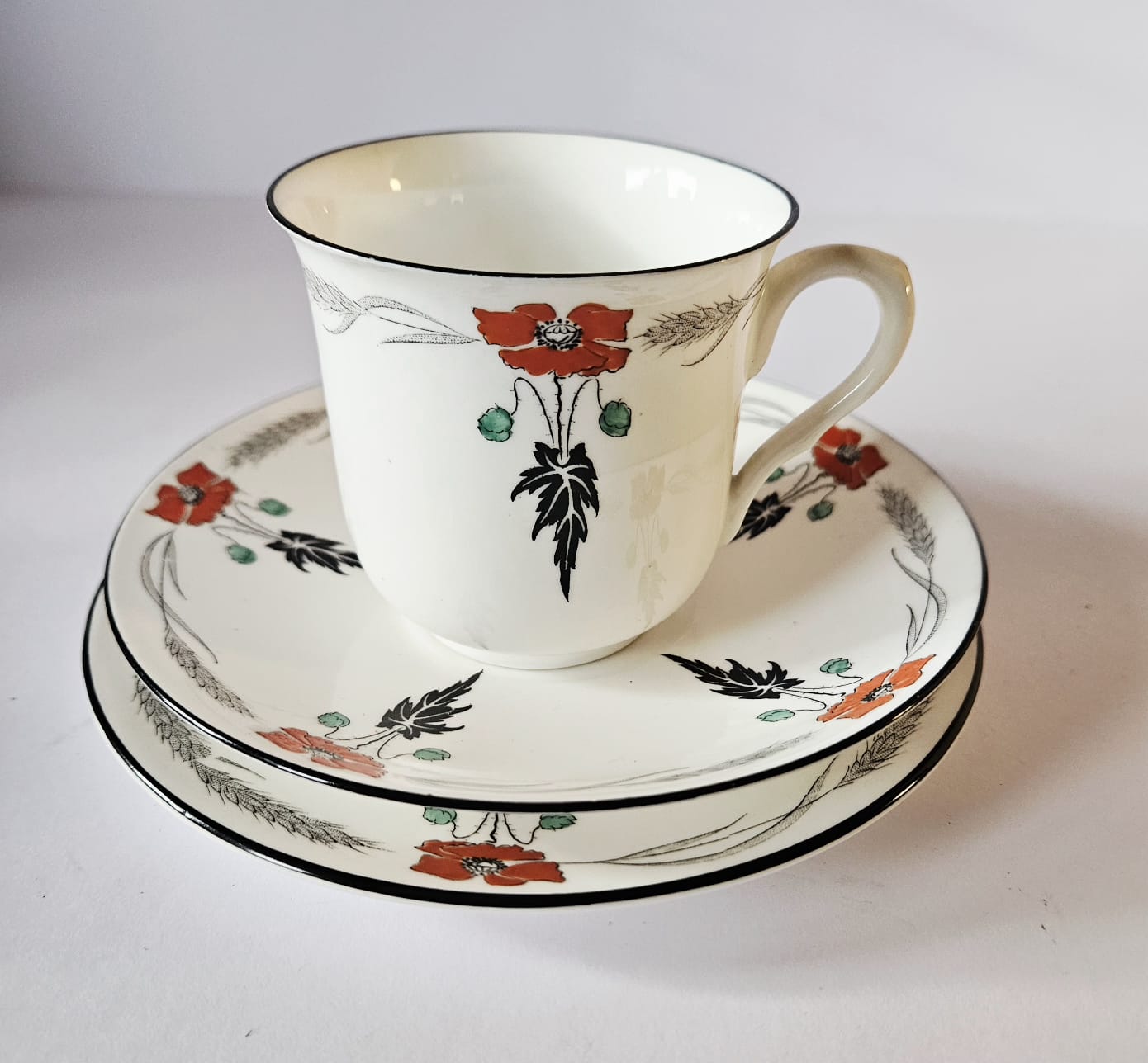 Shelley Tea set for 5 Pattern 11326 "Poppy" Coral Poppy w/Black c.1924