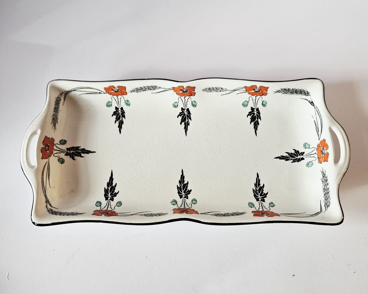 Shelley Tea set for 5 Pattern 11326 "Poppy" Coral Poppy w/Black c.1924