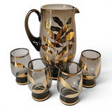 Bohemia Czech Smoke Mid Century Gold Leaf Lemonade set 5 pcs