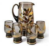 Bohemia Czech Smoke Mid Century Gold Leaf Lemonade set 5 pcs