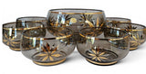 Retro Bohemia Smokey & Gold Glass Dessert Bowl Set c.1970s
