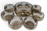 Retro Bohemia Smokey & Gold Glass Dessert Bowl Set c.1970s