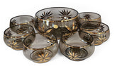 Retro Bohemia Smokey & Gold Glass Dessert Bowl Set c.1970s