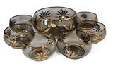 Retro Bohemia Smokey & Gold Glass Dessert Bowl Set c.1970s