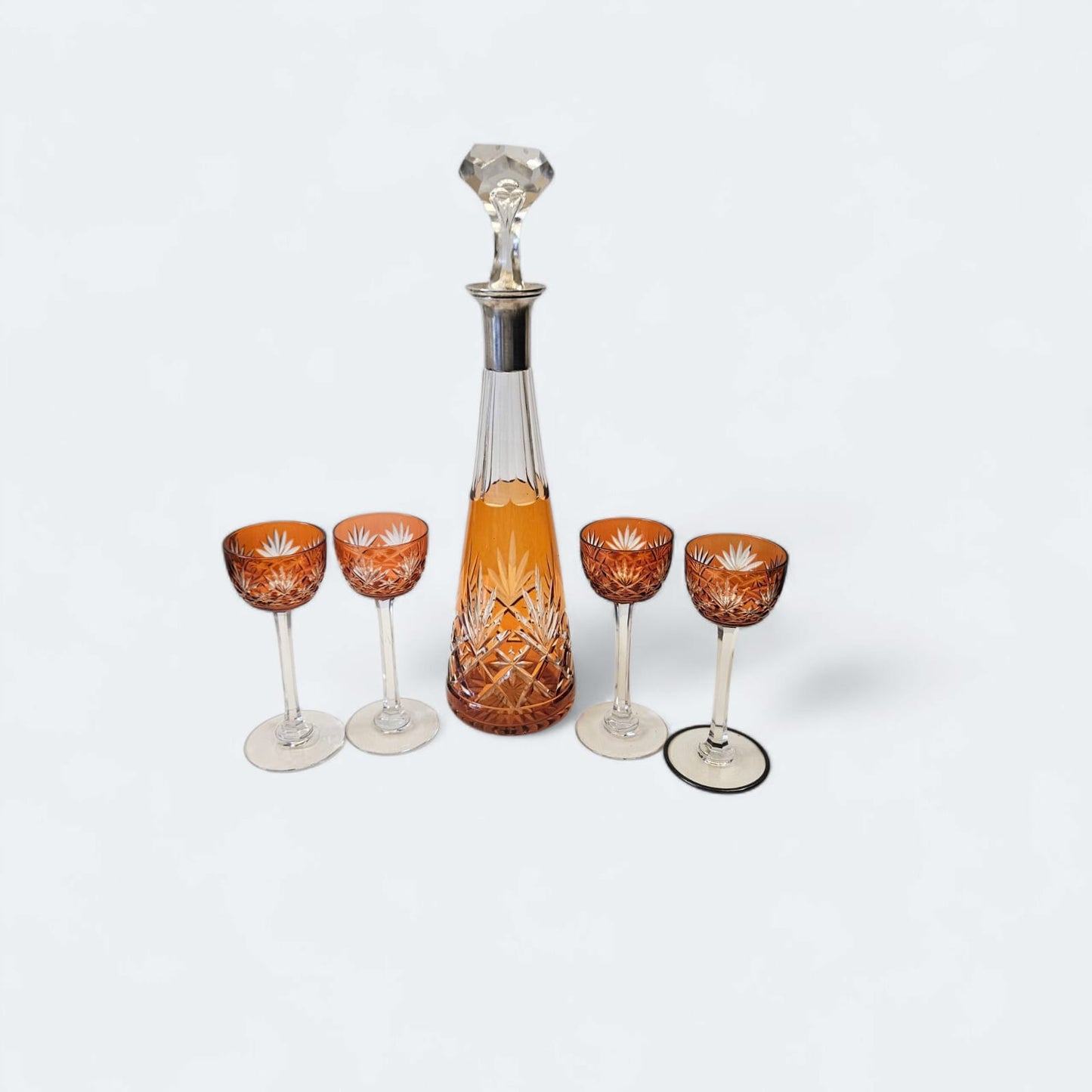 St Louis Crystal Carafon and 4 glasses, France circa 1900s