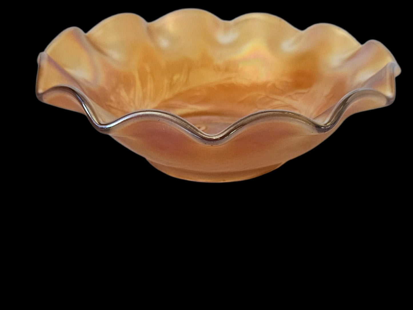 Crown Crystal Marigold Carnival Glass"Swan" Nappy Bowl