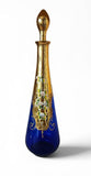 Murano Cobalt Blue Glass Decanter 24K Gold Leaf Hand Painted 5 Wine Glasses