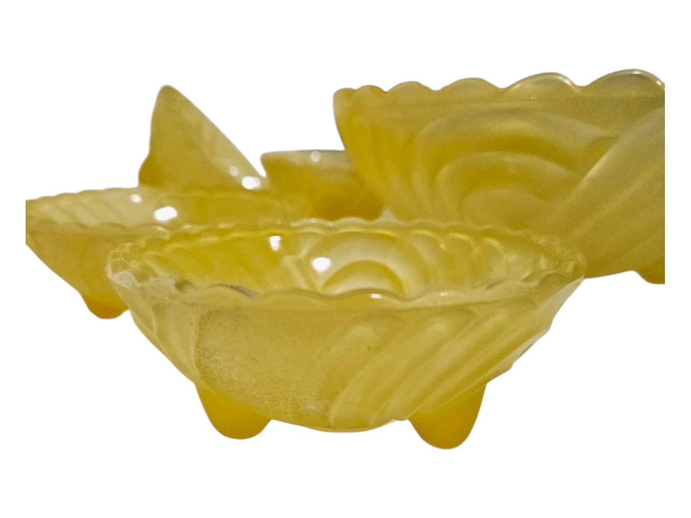 Frosted Art Deco Yellow Depression Glass Trifle/Jelly set - 7pcs