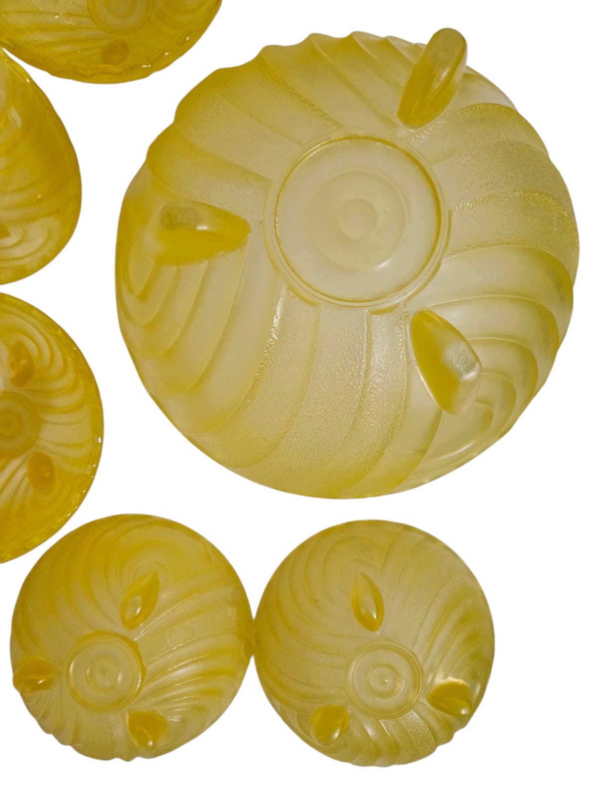 Frosted Art Deco Yellow Depression Glass Trifle/Jelly set - 7pcs