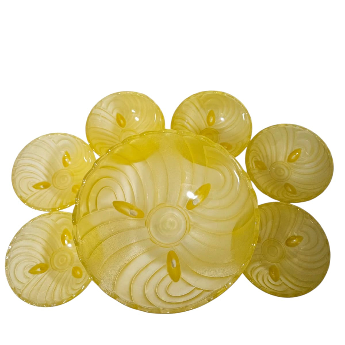 Frosted Art Deco Yellow Depression Glass Trifle/Jelly set - 7pcs