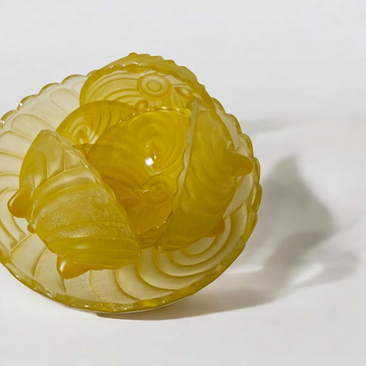Frosted Art Deco Yellow Depression Glass Trifle/Jelly set - 7pcs