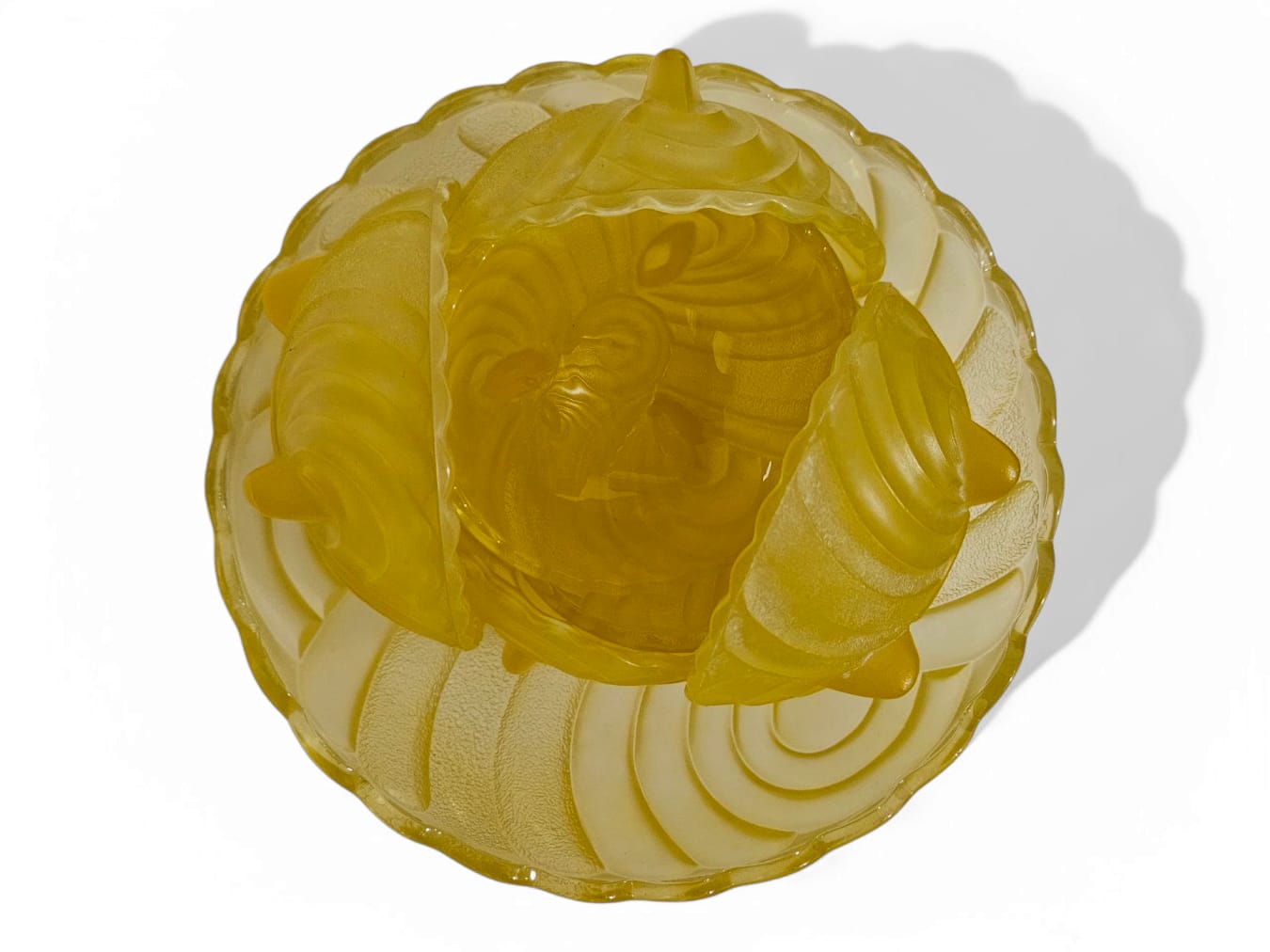 Frosted Art Deco Yellow Depression Glass Trifle/Jelly set - 7pcs