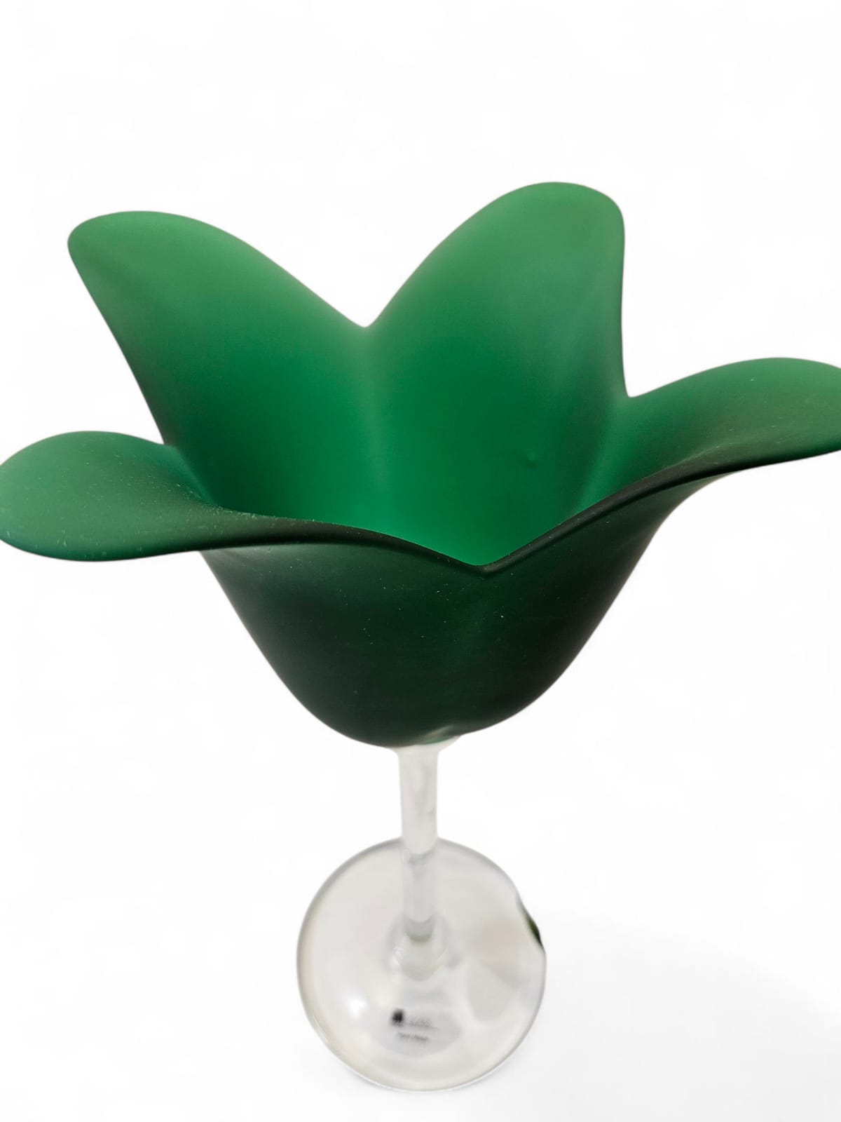 Vintage Portugal Handmade Green Frosted Glass Tulip Vase