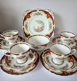 Vintage Tuscan Fine Bone China 'NAPLES' Maroon Tea set for 4, circa 1947