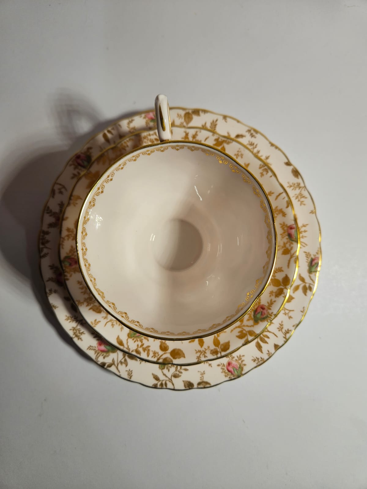 Vintage Royal Tuscan SUNSHINE Gold and Pink Chintz Trio c1950