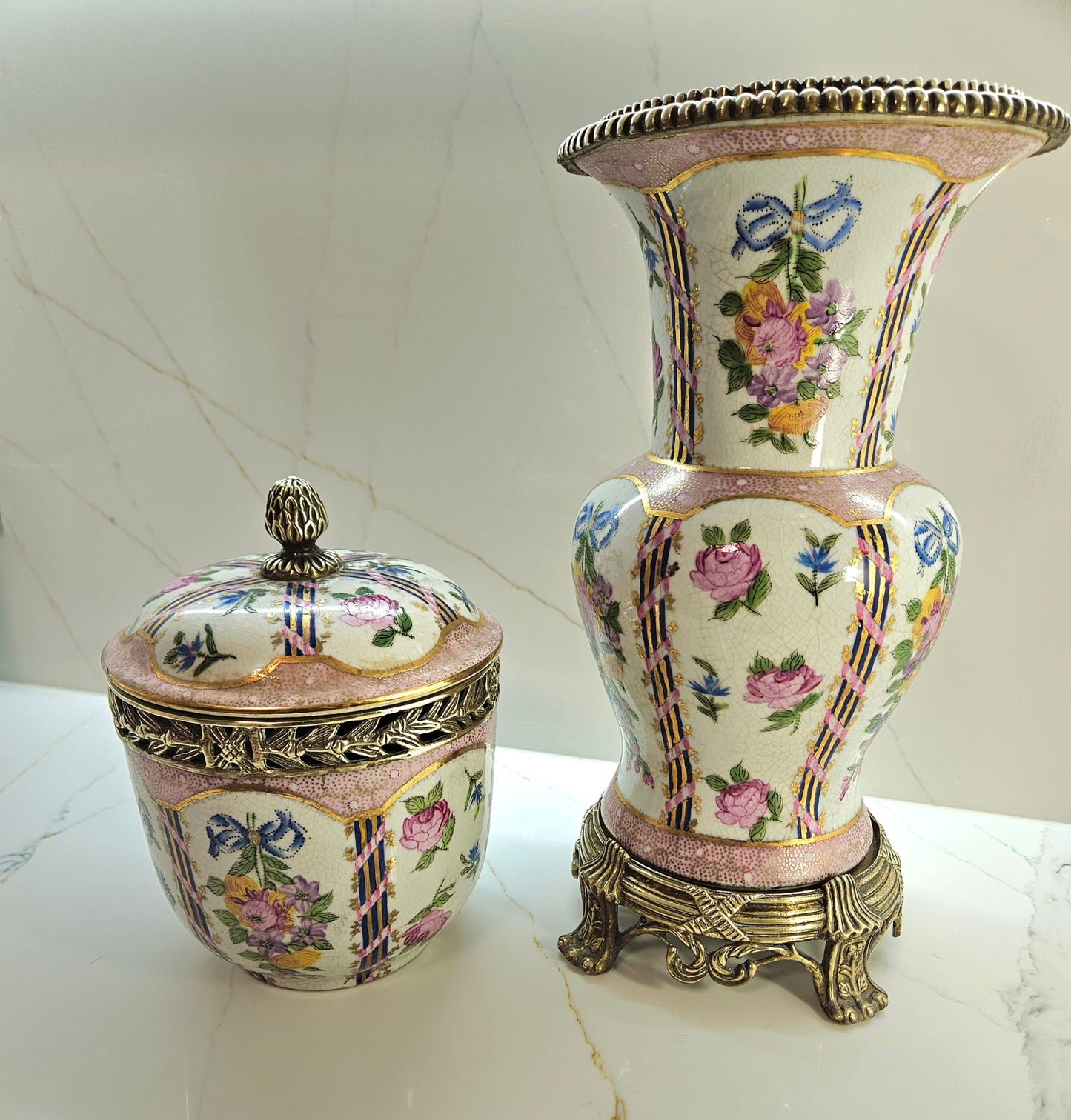 United Wilson 永勝彩瓷 Porcelain Bronze Mounted Vase and Urn