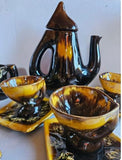 15 pc Vallauris Ceramic MCM brown and yellow Coffee set circa 1950