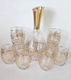 Vintage Vecchia MURANO Decanter & 8 matching glasses 22 Karat Gold leaf